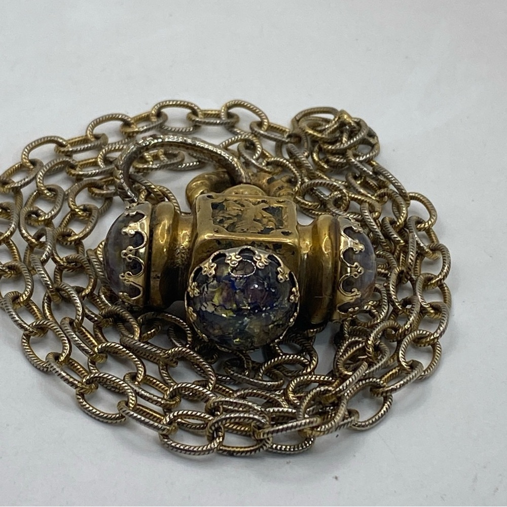 Antique 18th-century brass Italian Etruscan fob charm necklace 38” - Picture 10 of 13